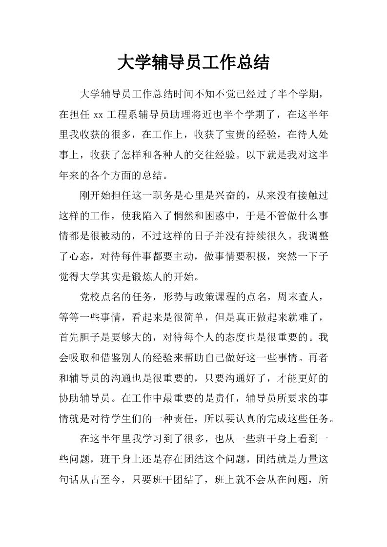 大学辅导员工作总结