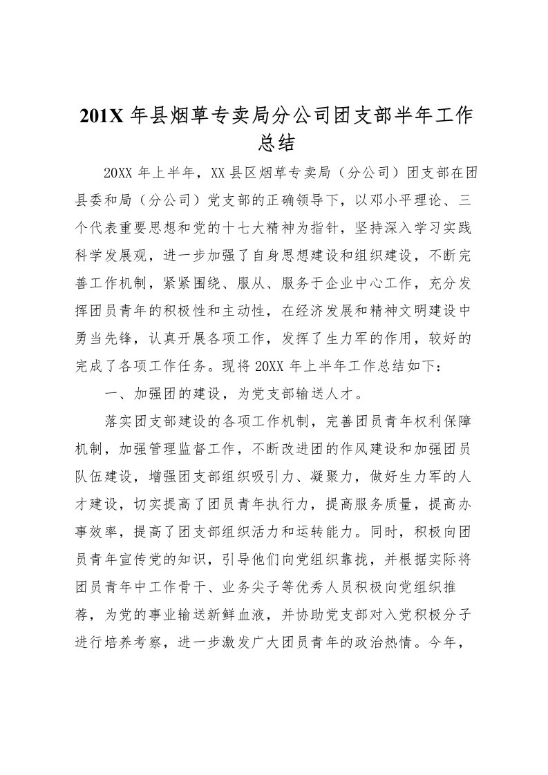 2022-年县烟草专卖局分公司团支部半年工作总结