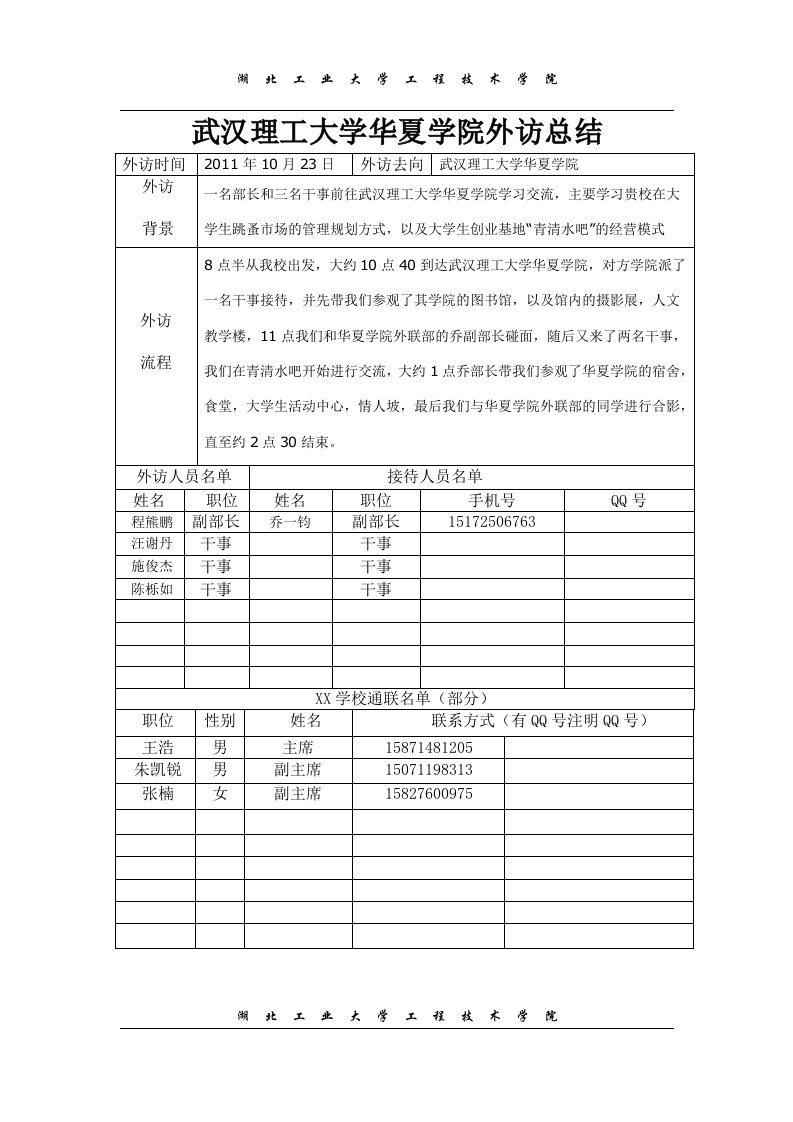 华夏学院外访总结