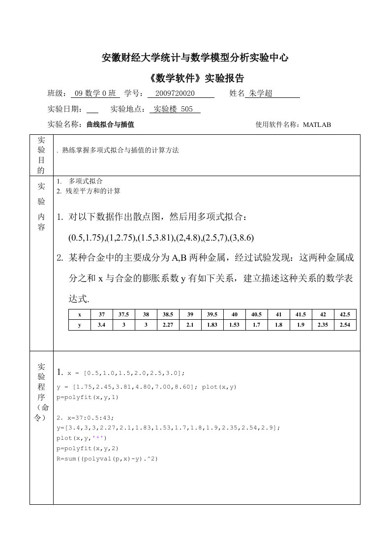 非线性回归实验报告