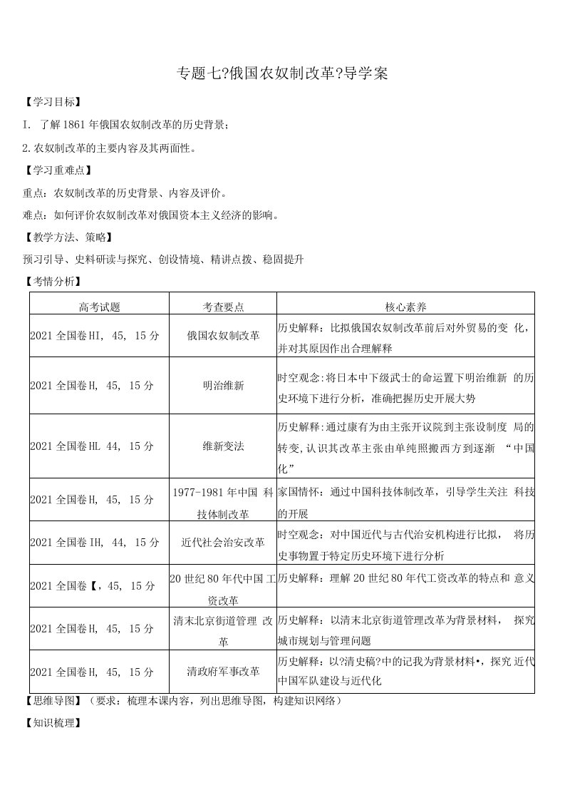 2020-2021学年人民版选修一自上而下的改革