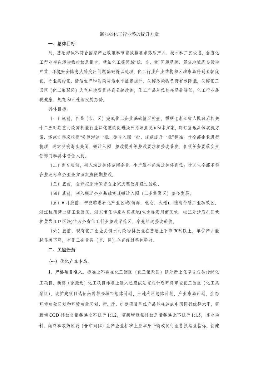 化工行业整治提升专项方案