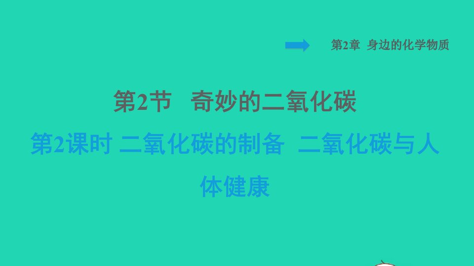 2021秋九年级化学上册第2章身边的化学物质第2节奇妙的二氧化碳第2课时二氧化碳的制备二氧化碳与人体降背记手册习题课件沪教版