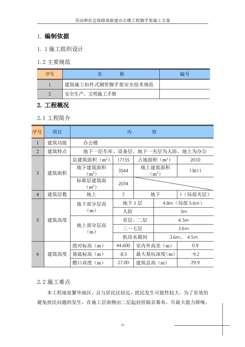 劳动和社会保障部新建办公楼工程脚手架施工方案