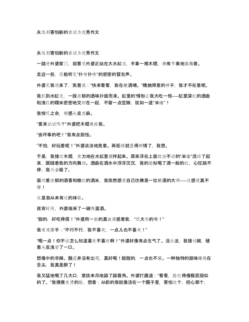 永远别害怕新的尝试为优秀作文