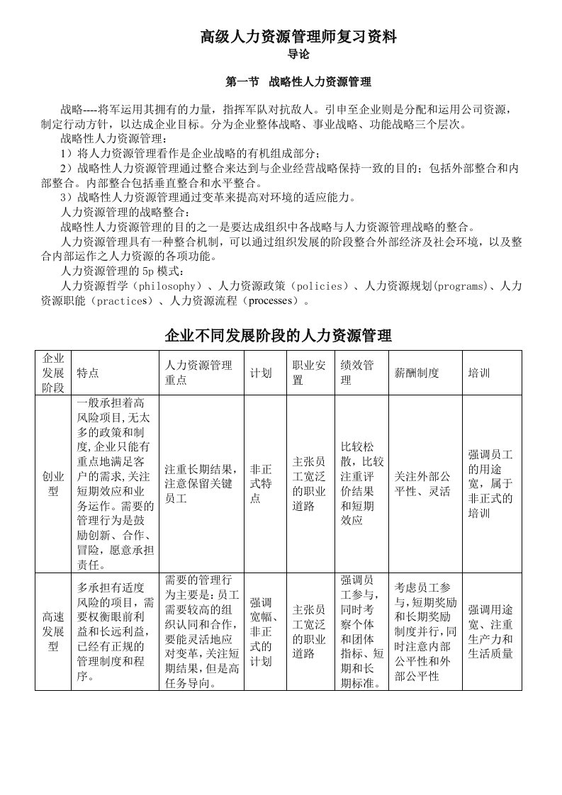 高级人力资源管理师复习资料