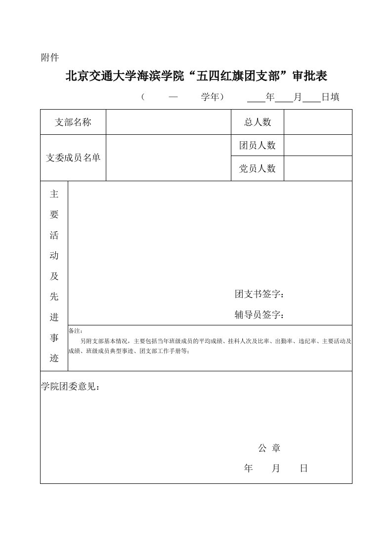 优秀团干部审批表