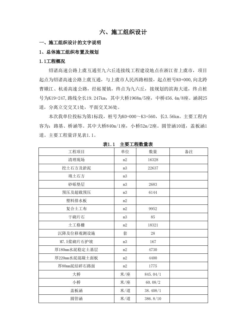 建筑工程管理-上虞互通至九六丘连接线工程1标施组