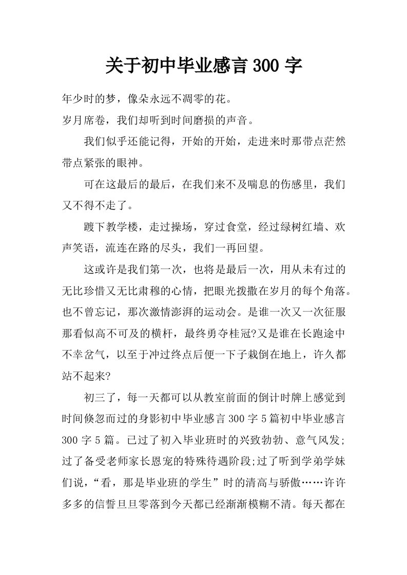 关于初中毕业感言300字