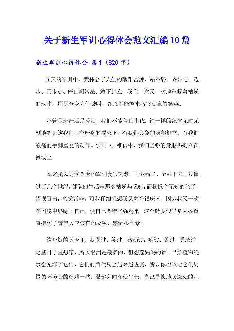 关于新生军训心得体会范文汇编10篇