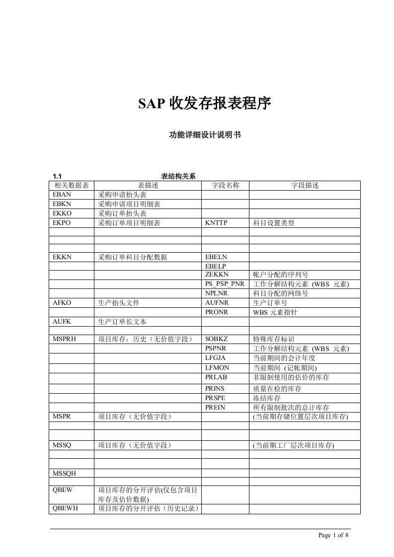 sap收发存报表开发功能设计说明书