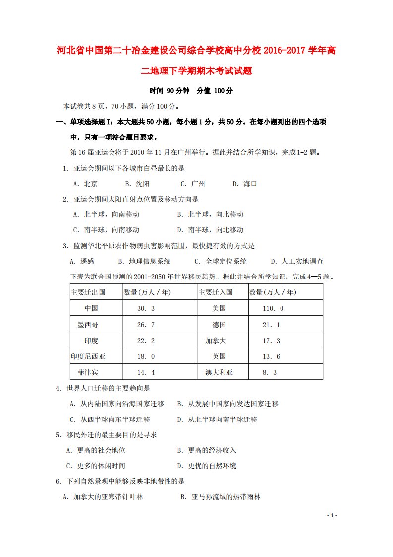 河北省中国第二十冶金建设公司综合学校高中分校