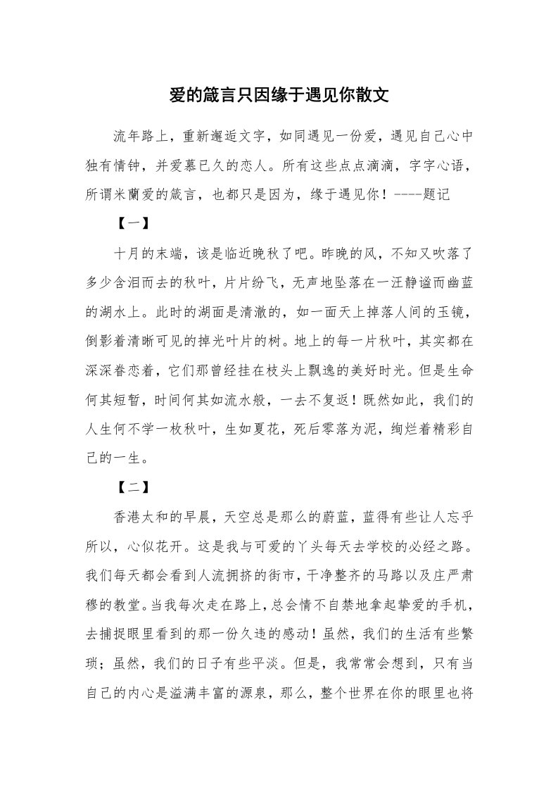 爱的箴言只因缘于遇见你散文