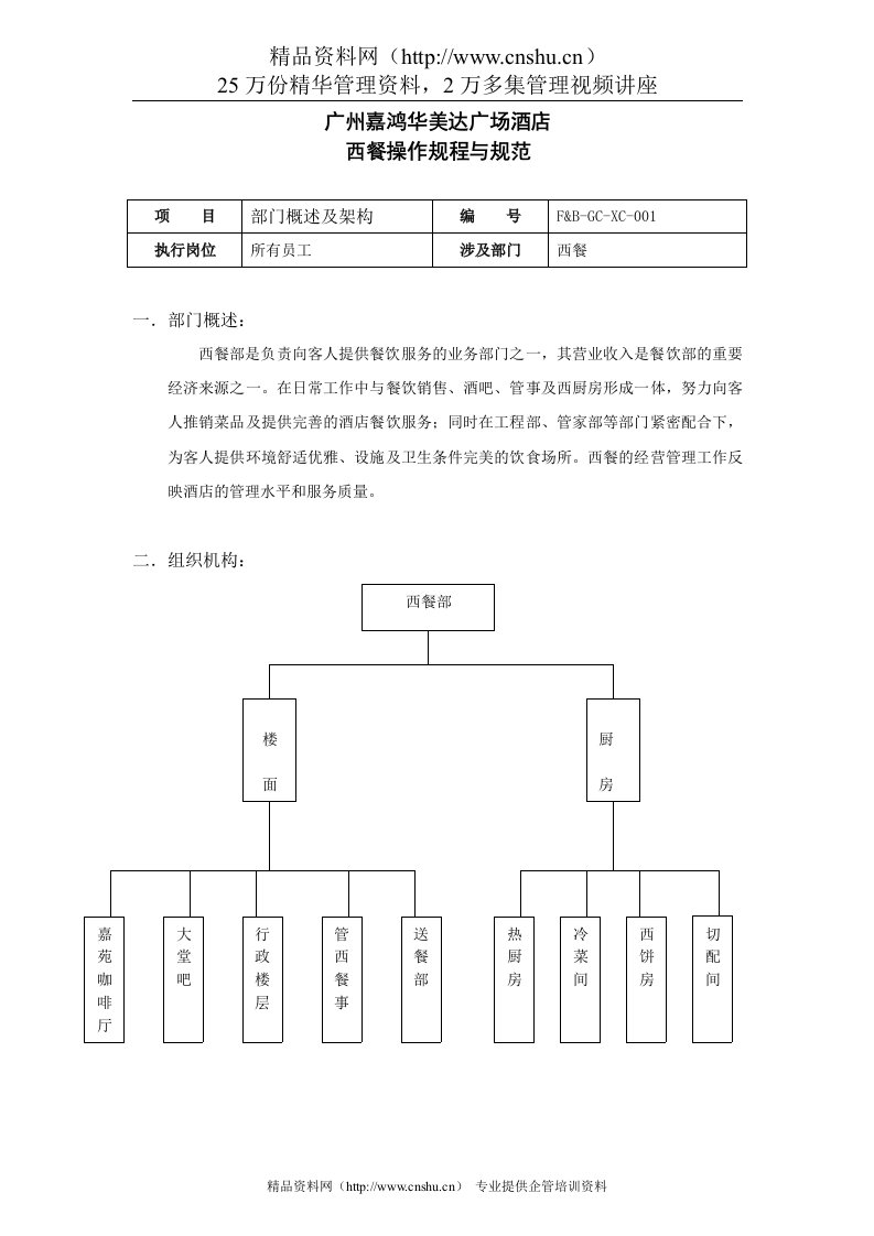 广州某酒店西餐操作规程与规范