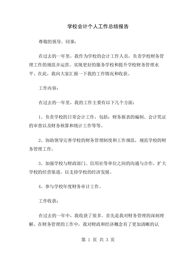 学校会计个人工作总结报告