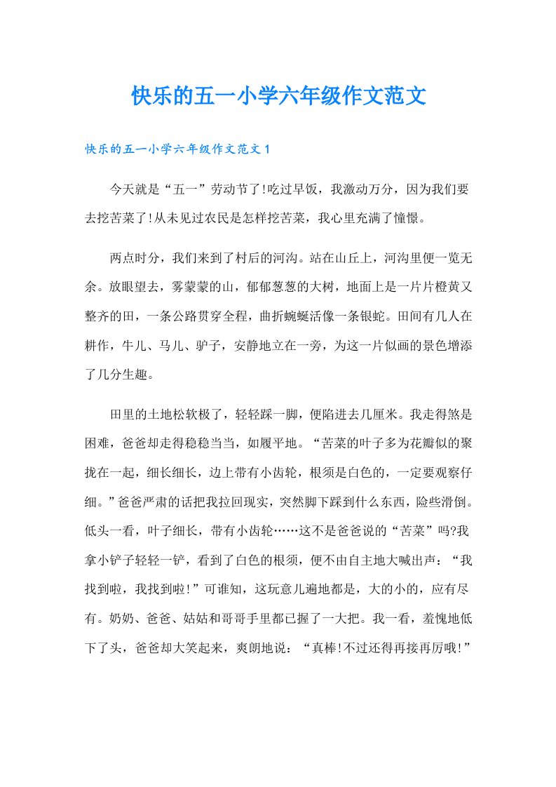 快乐的五一小学六年级作文范文