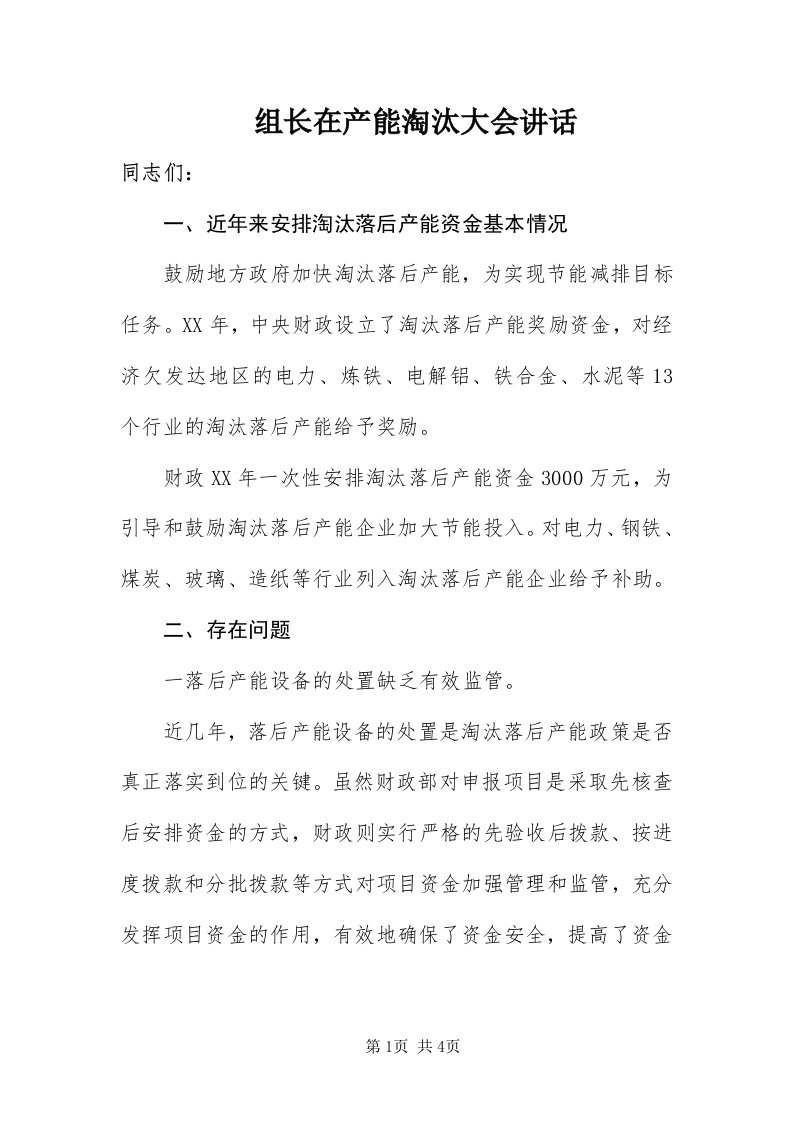 8组长在产能淘汰大会致辞