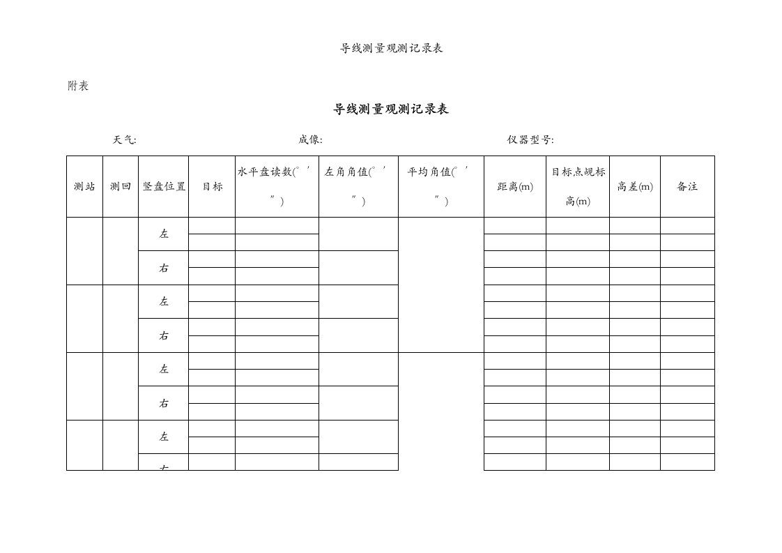 导线测量观测记录表