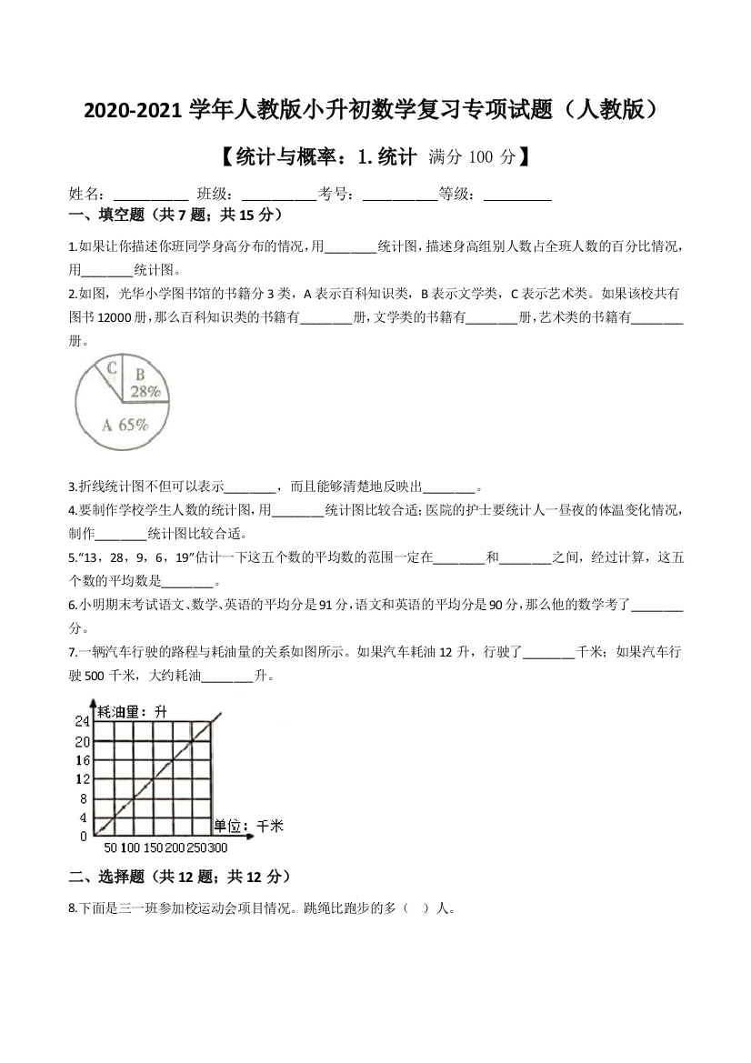 【专项精品】统计与概率：1.统计-2020-2021学年人教版小升初数学复习专项试题(解析版)