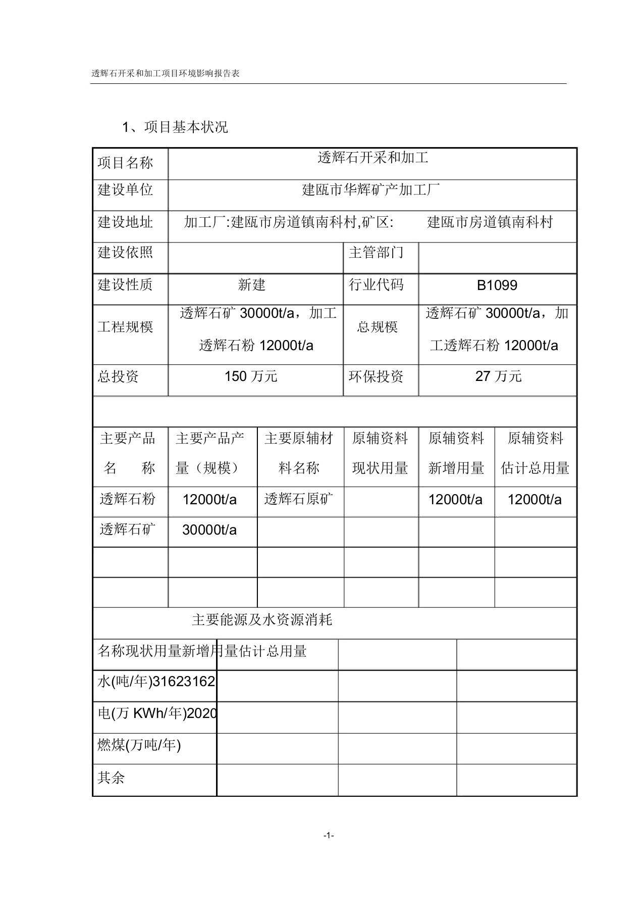 (环境管理)石料厂环境影响报告表