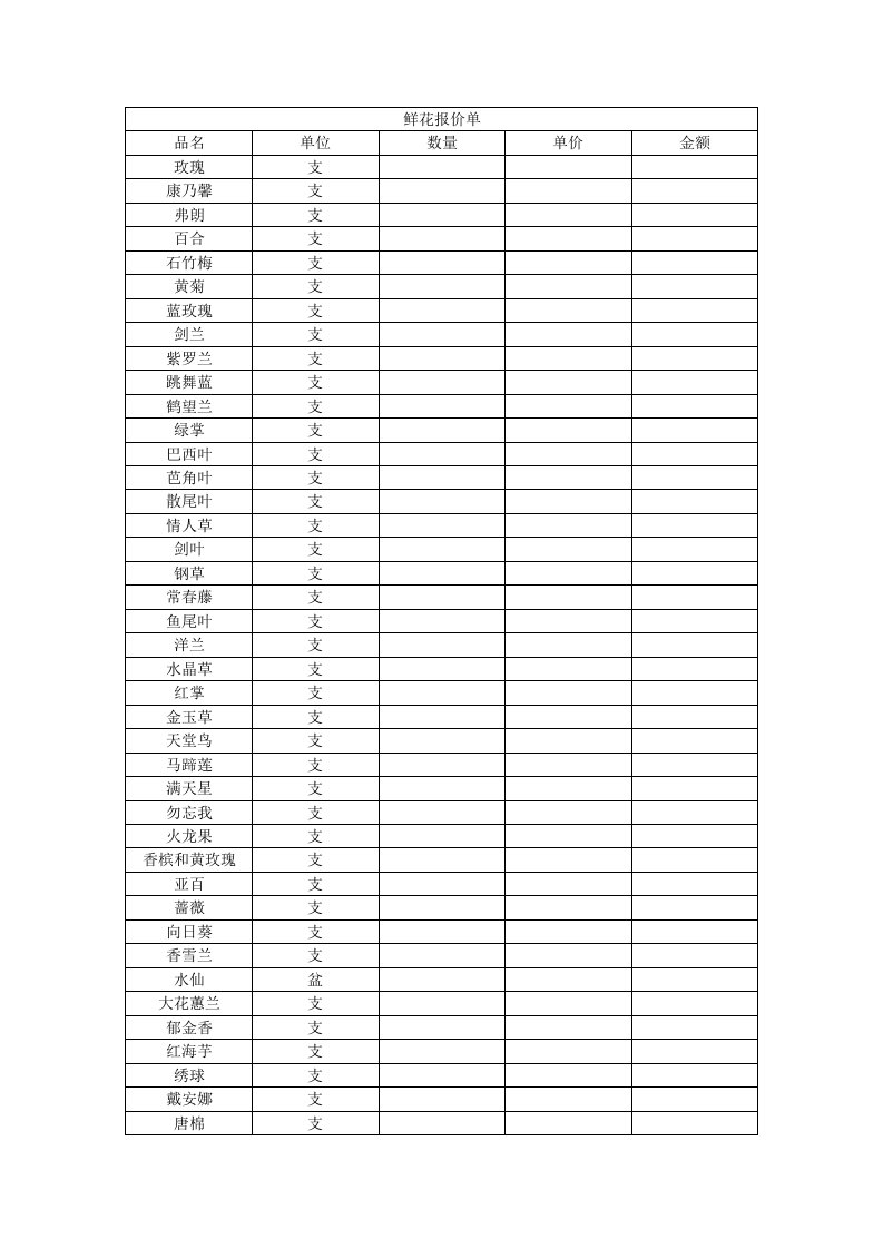 鲜花报价单