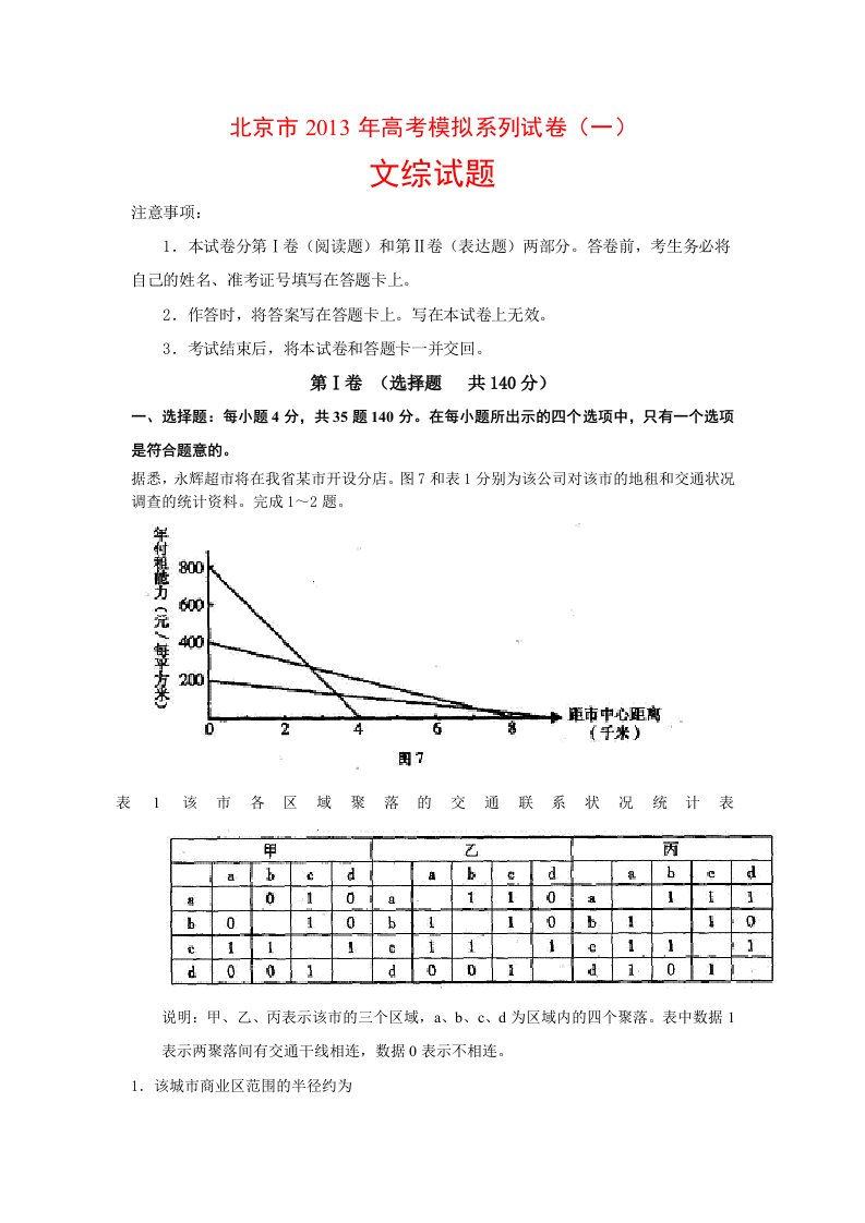 北京市2013年高考模拟系列试卷