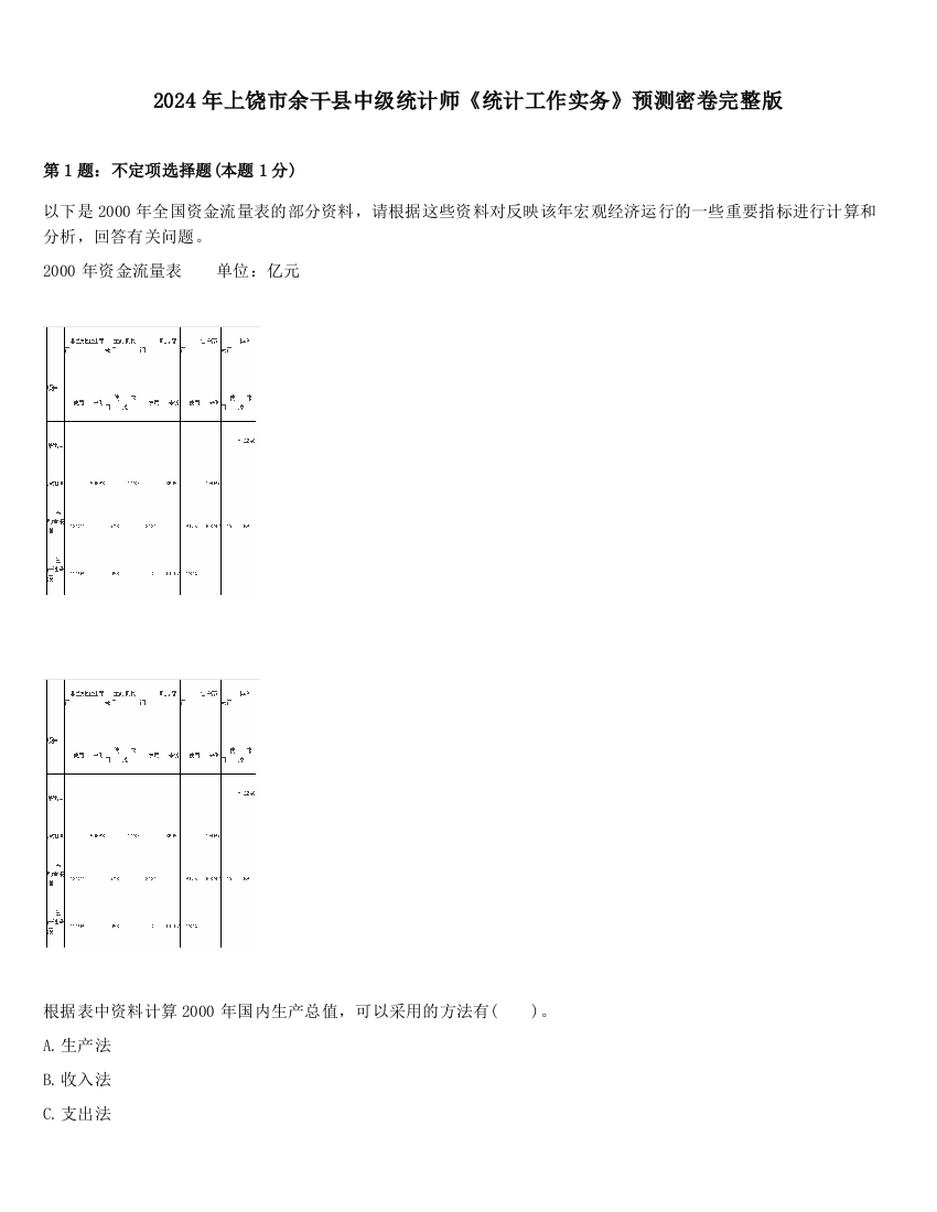 2024年上饶市余干县中级统计师《统计工作实务》预测密卷完整版