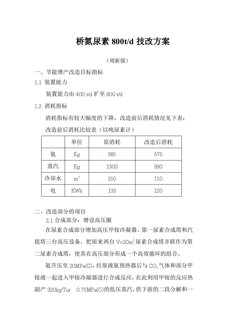 桥氮尿素800td技改方案