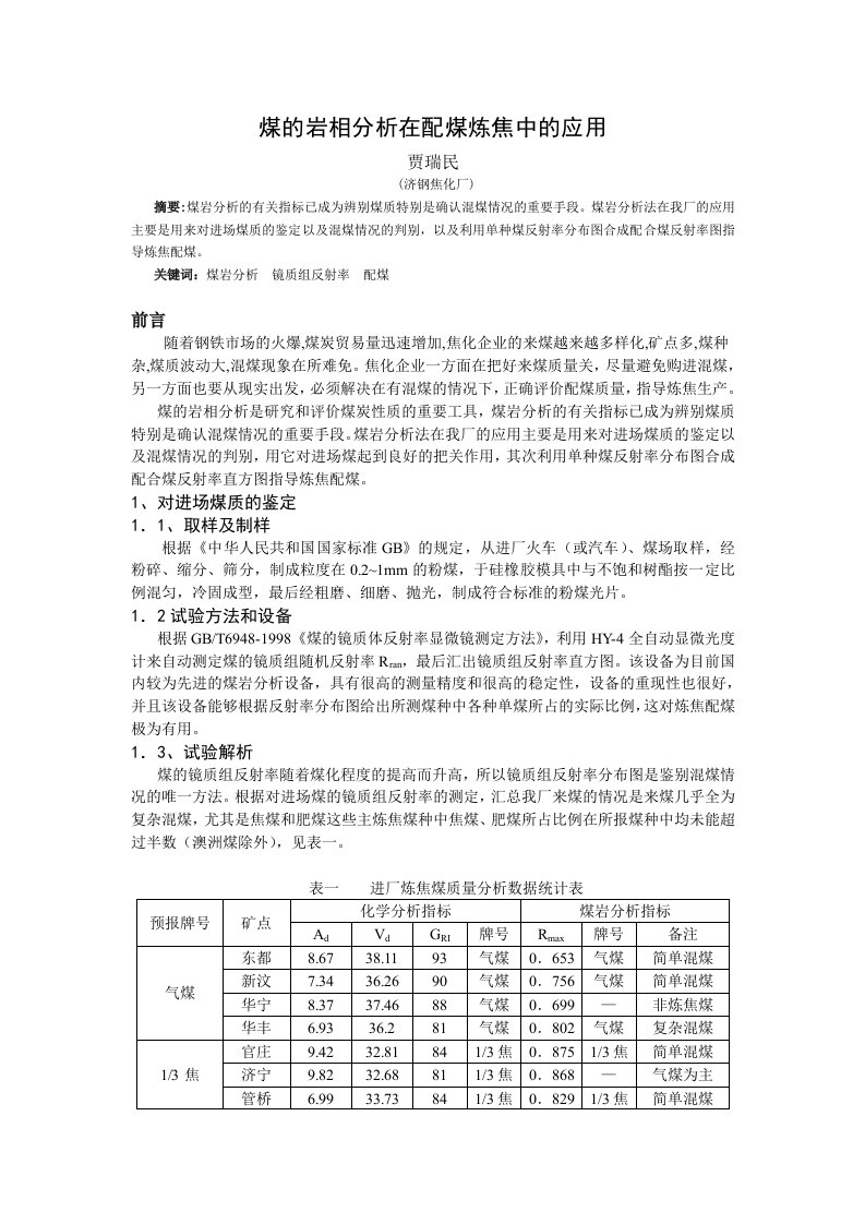 煤的岩相分析在配煤炼焦种的应用