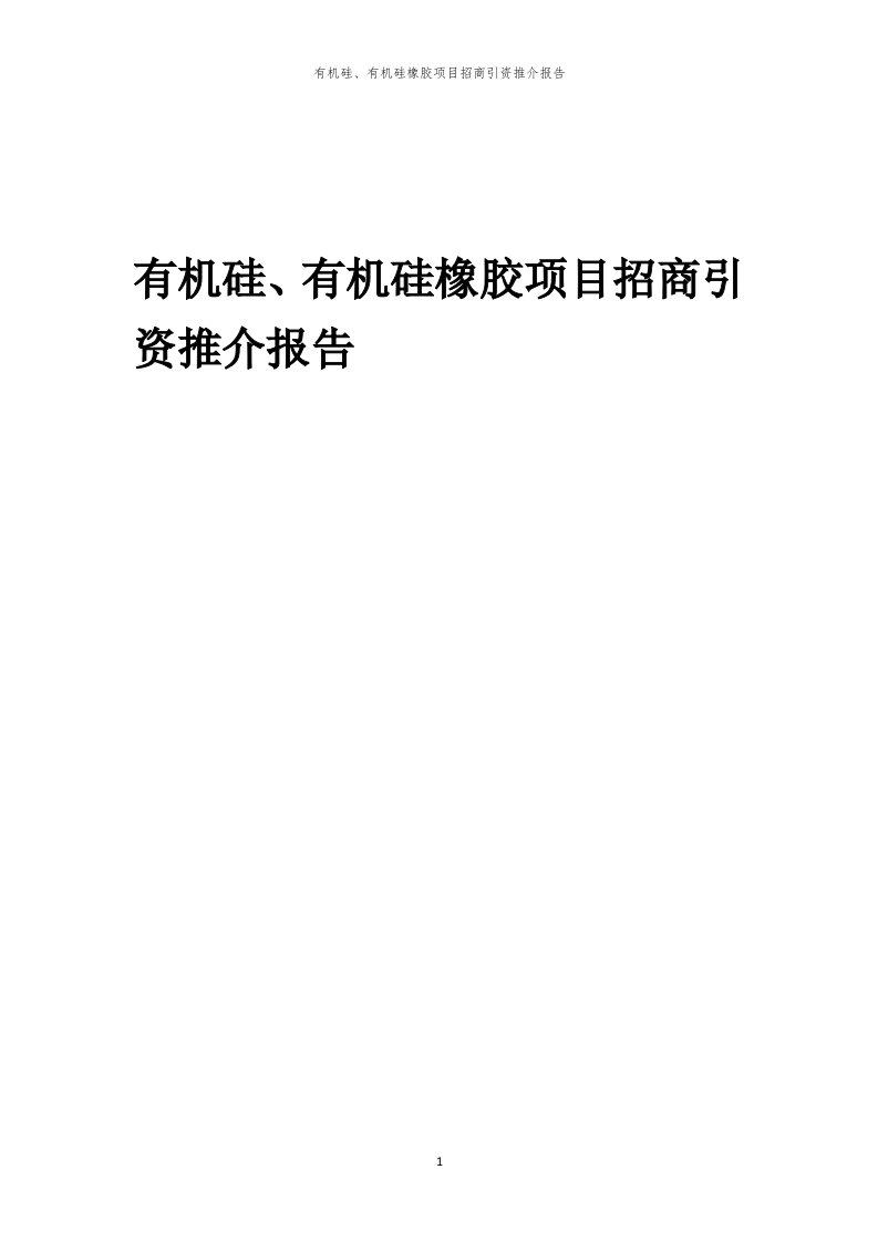 2023年有机硅、有机硅橡胶项目招商引资推介报告