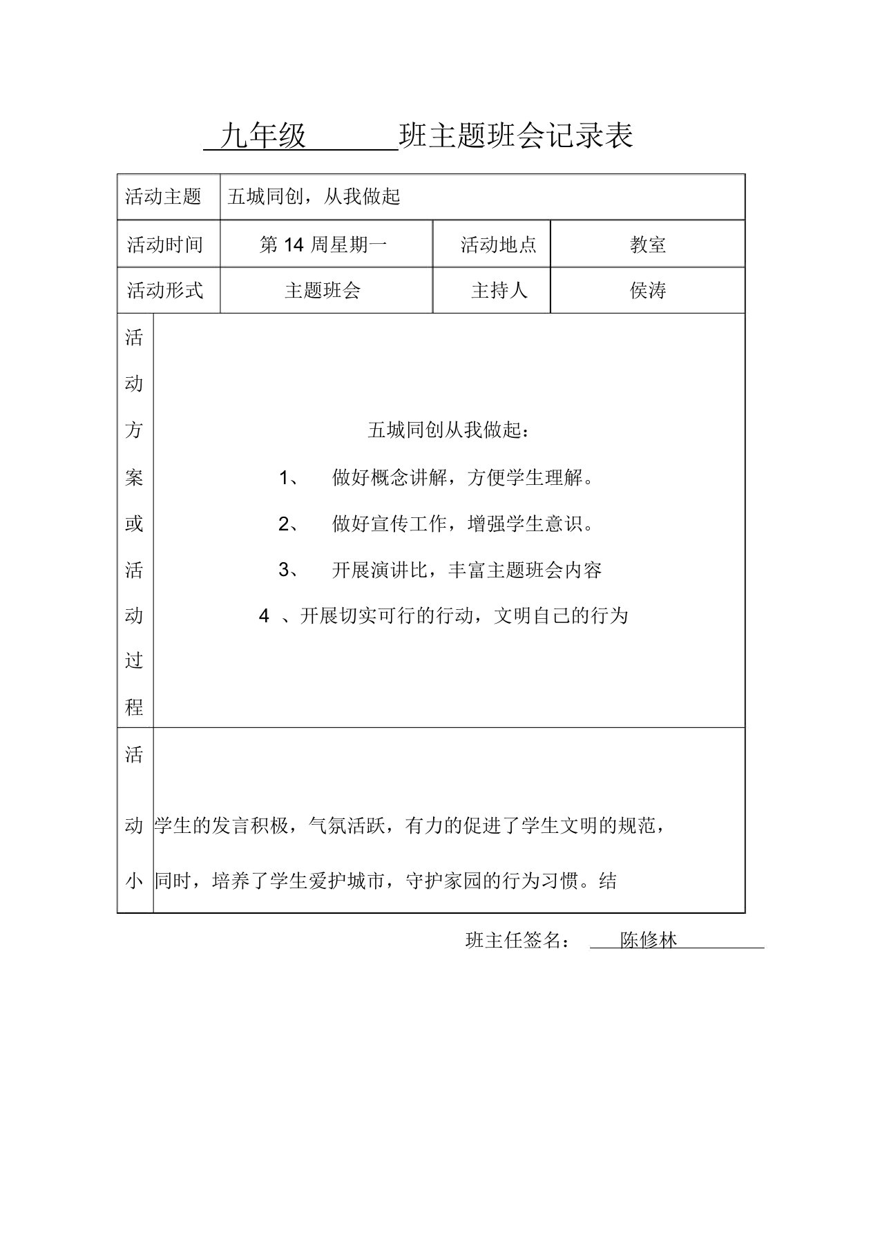 九年级班主题班会记录表