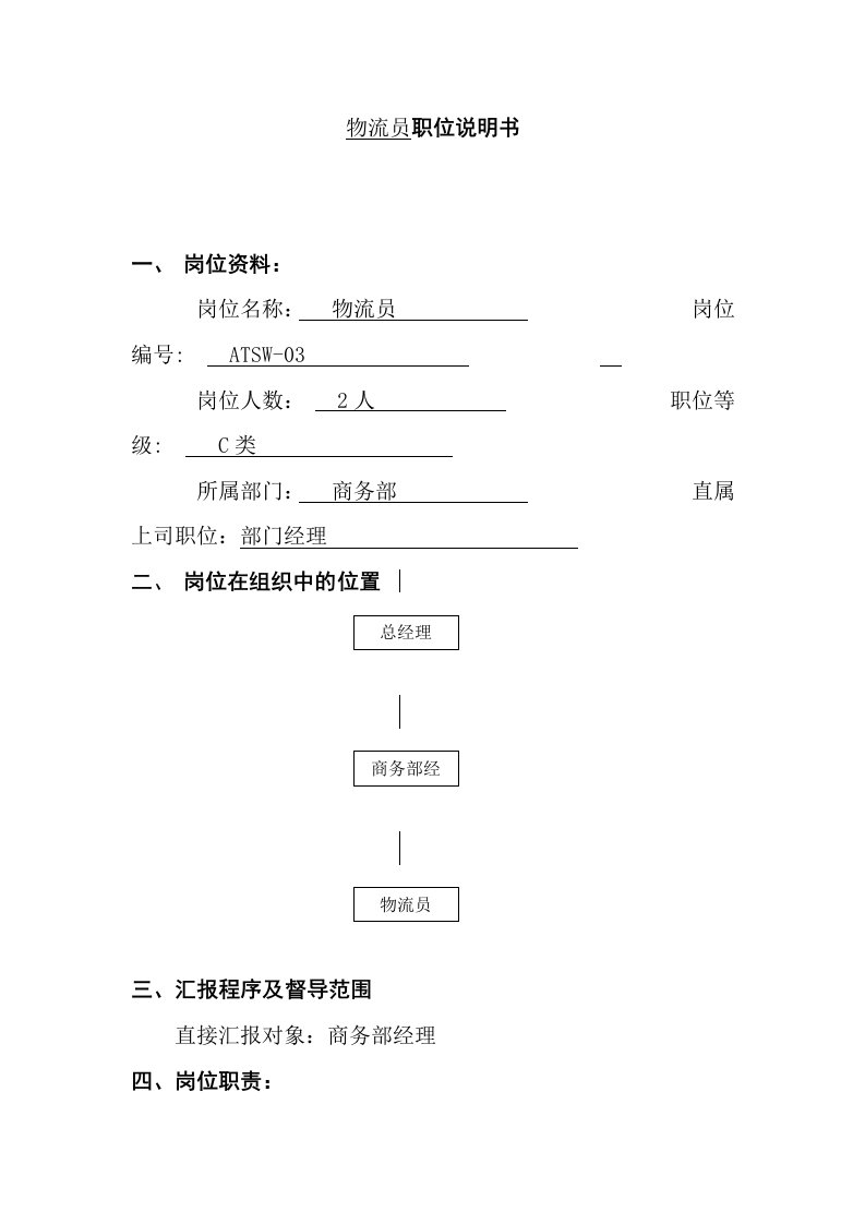 物流管理-物流员职位说明书