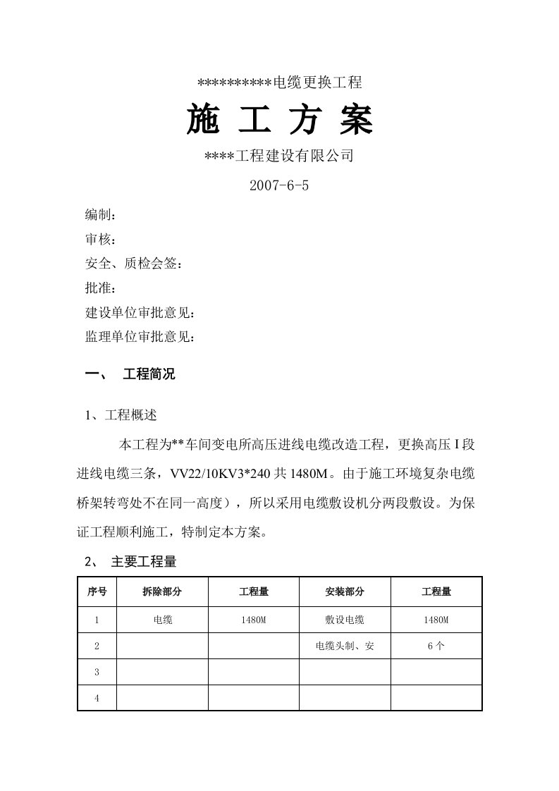 电缆更换工程施工组织设计方案