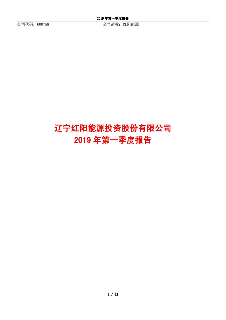 上交所-红阳能源2019年第一季度报告-20190429