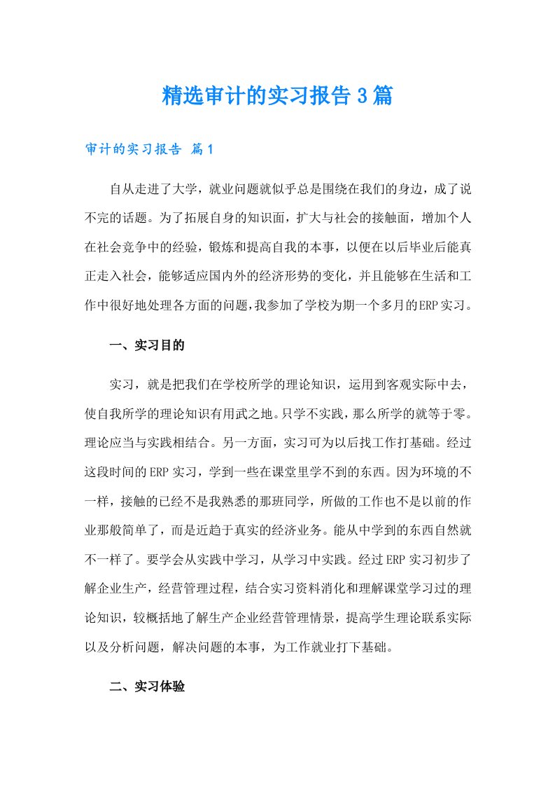 精选审计的实习报告3篇