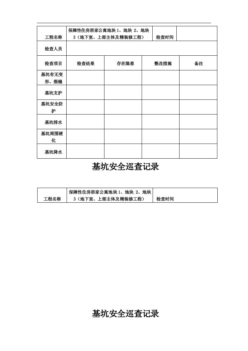 基坑日常巡查记录