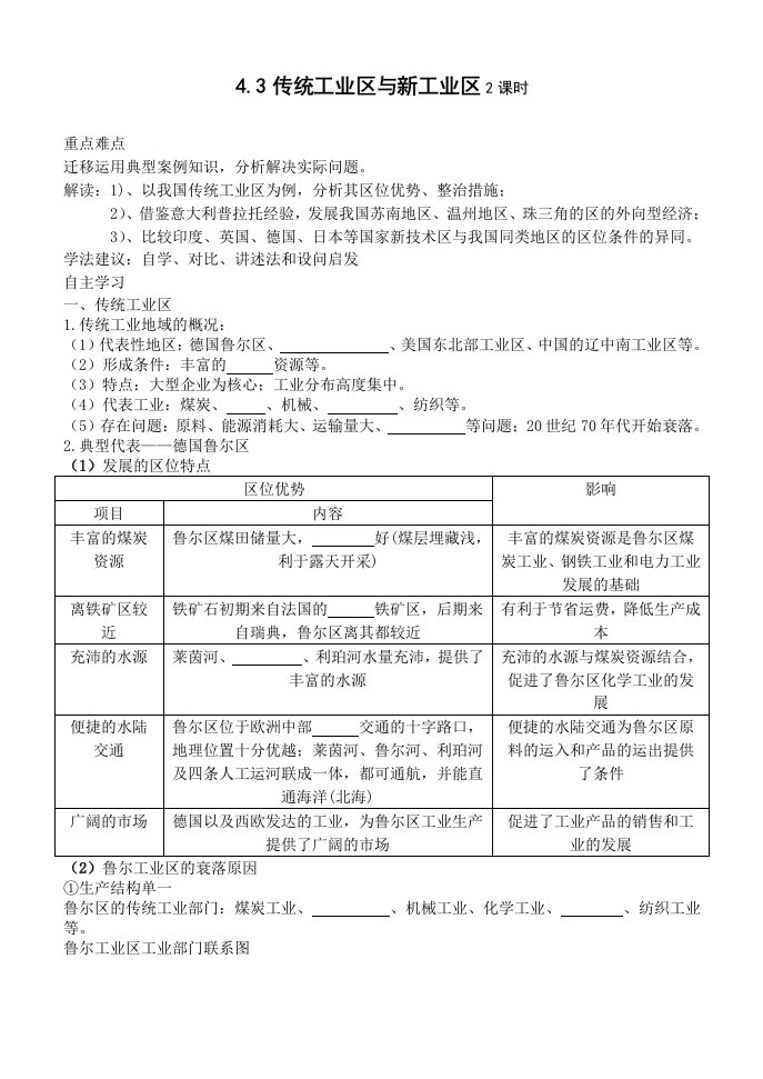 传统工业区与新工业区(导学案)