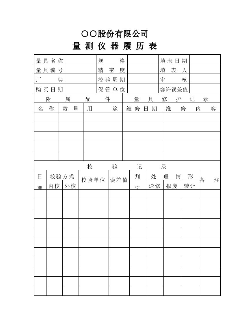 公司量测仪器履历表