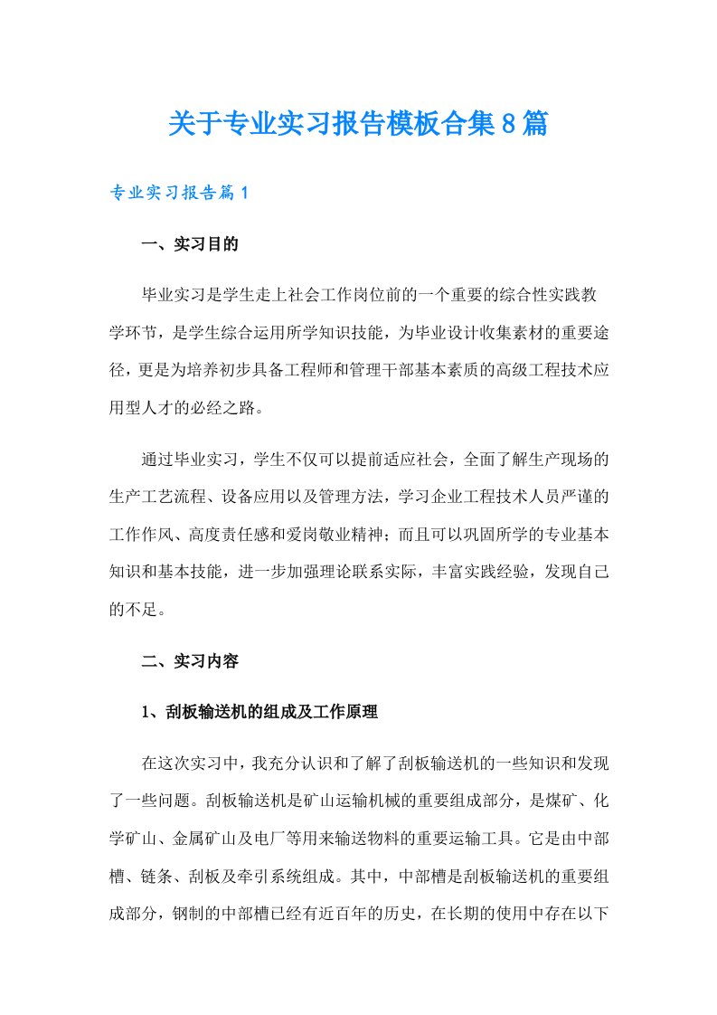 关于专业实习报告模板合集8篇