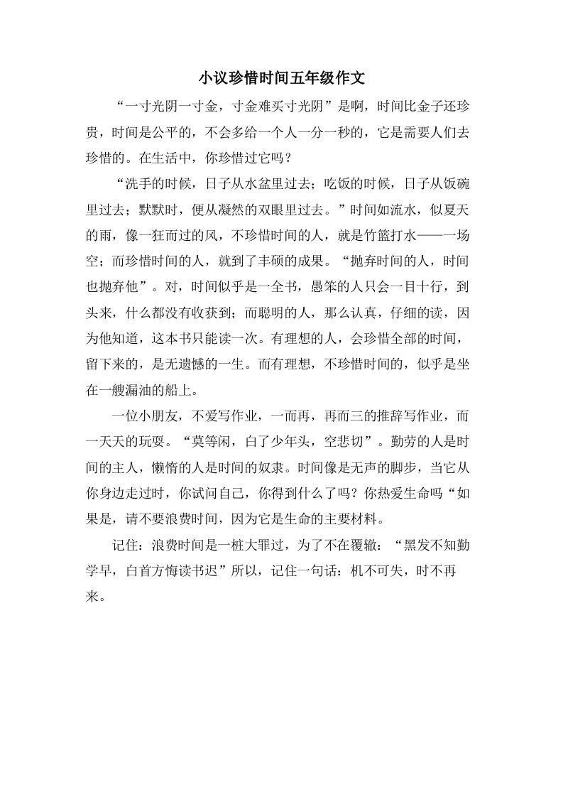 小议珍惜时间五年级作文