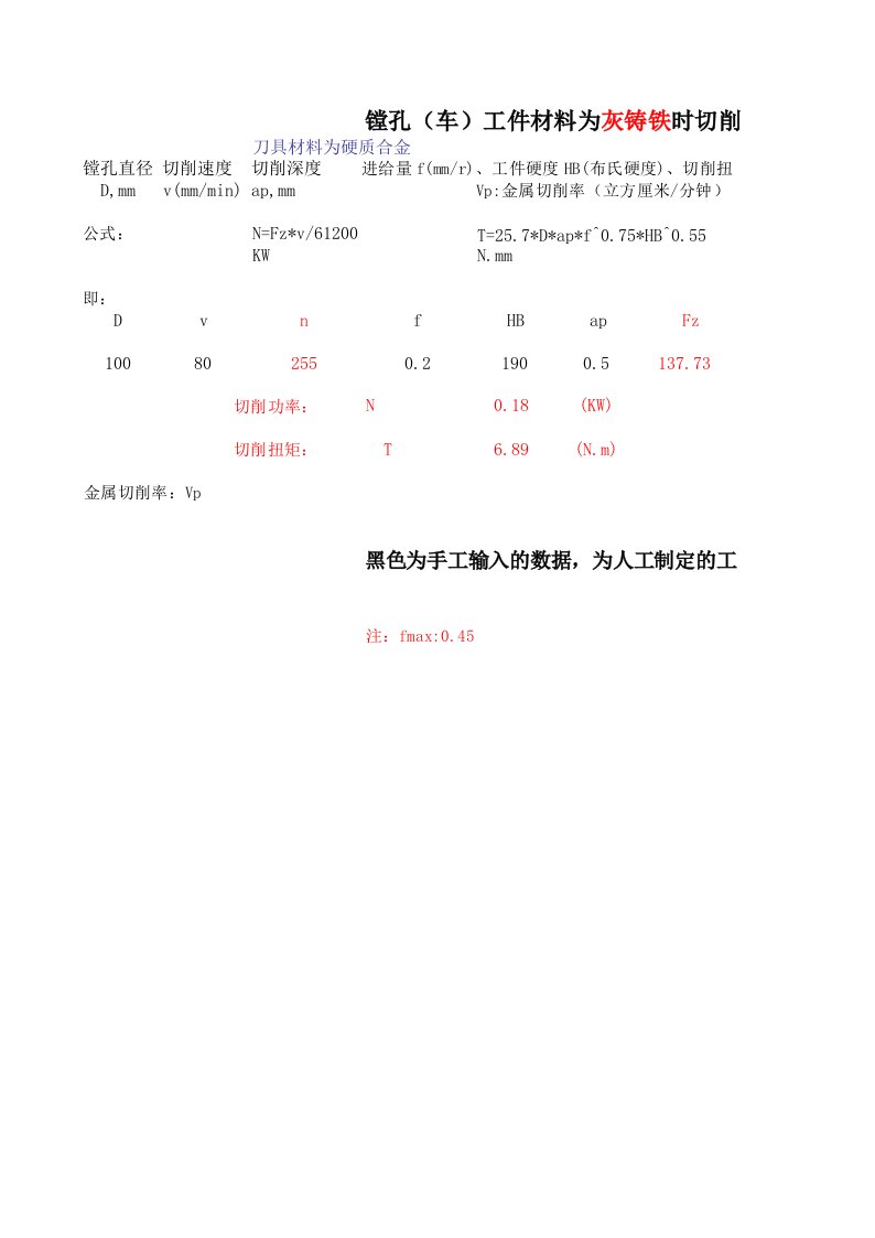 镗孔(车)切削用量计算公式