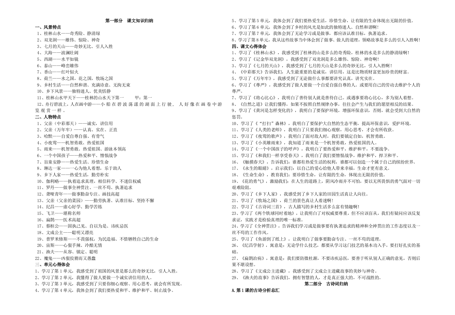 四年级下册语文知识点归纳总结