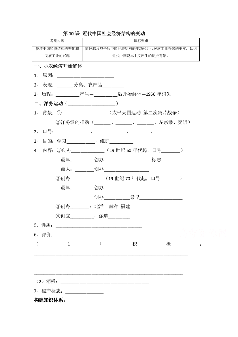 辽宁省本溪满族自治县高级中学岳麓版高一历史必修二学案：第10课