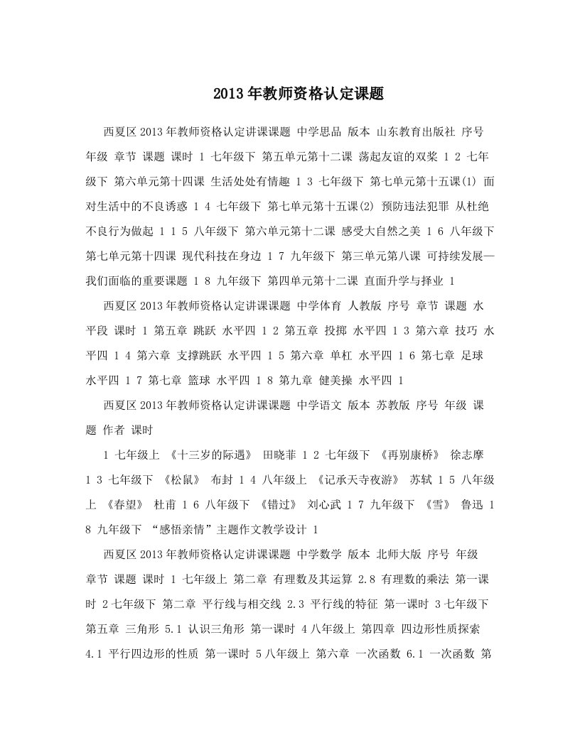 2013年教师资格认定课题