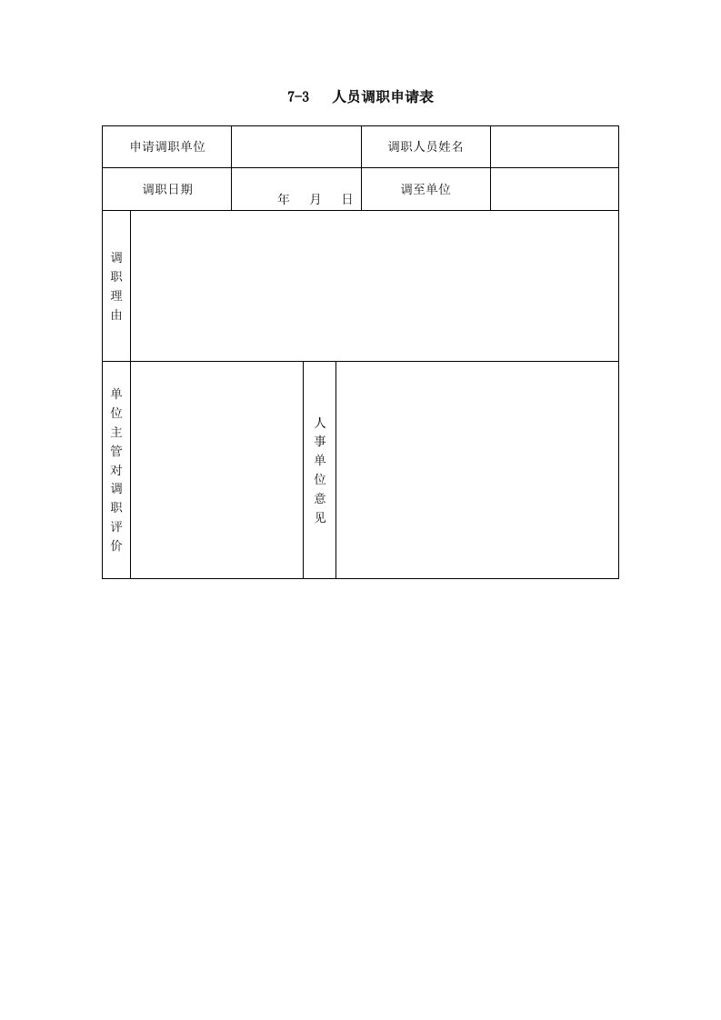 员工管理-人员调职申请表