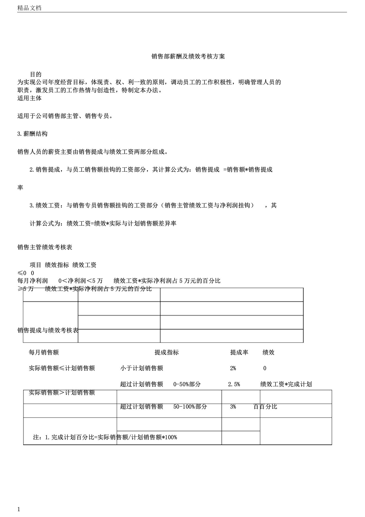 销售部薪酬及绩效考核实施方案