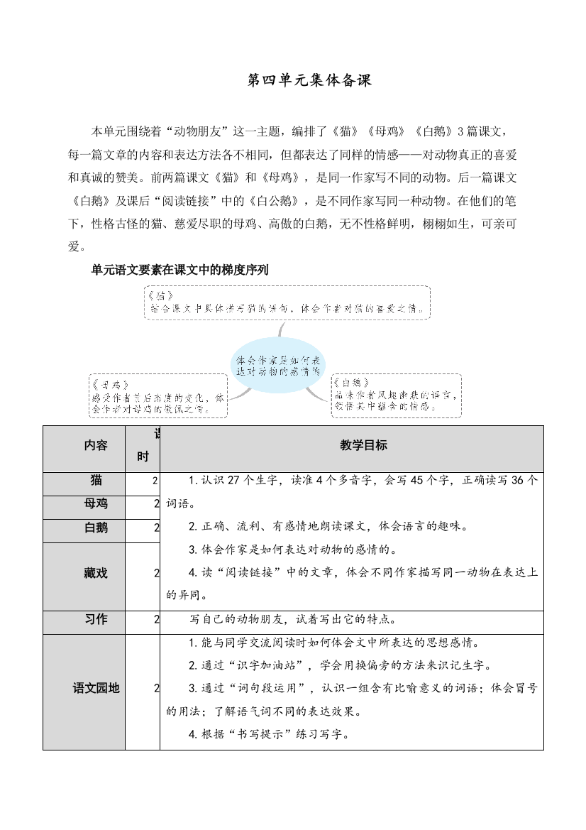 人教部编版四年级语文下册13《猫》教案