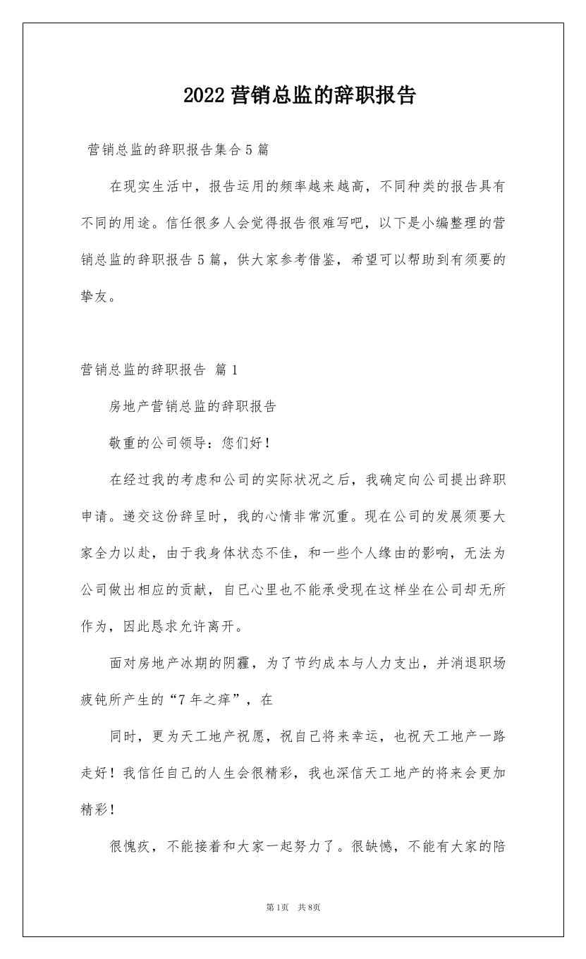 2022营销总监的辞职报告