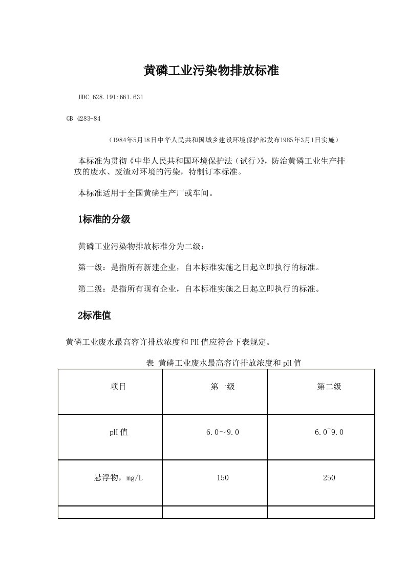 黄磷工业污染物排放标准