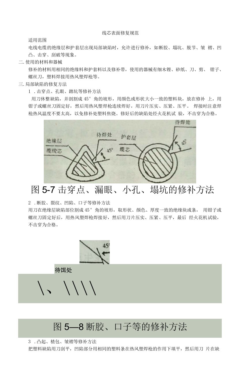 绝缘线芯表面修复规范